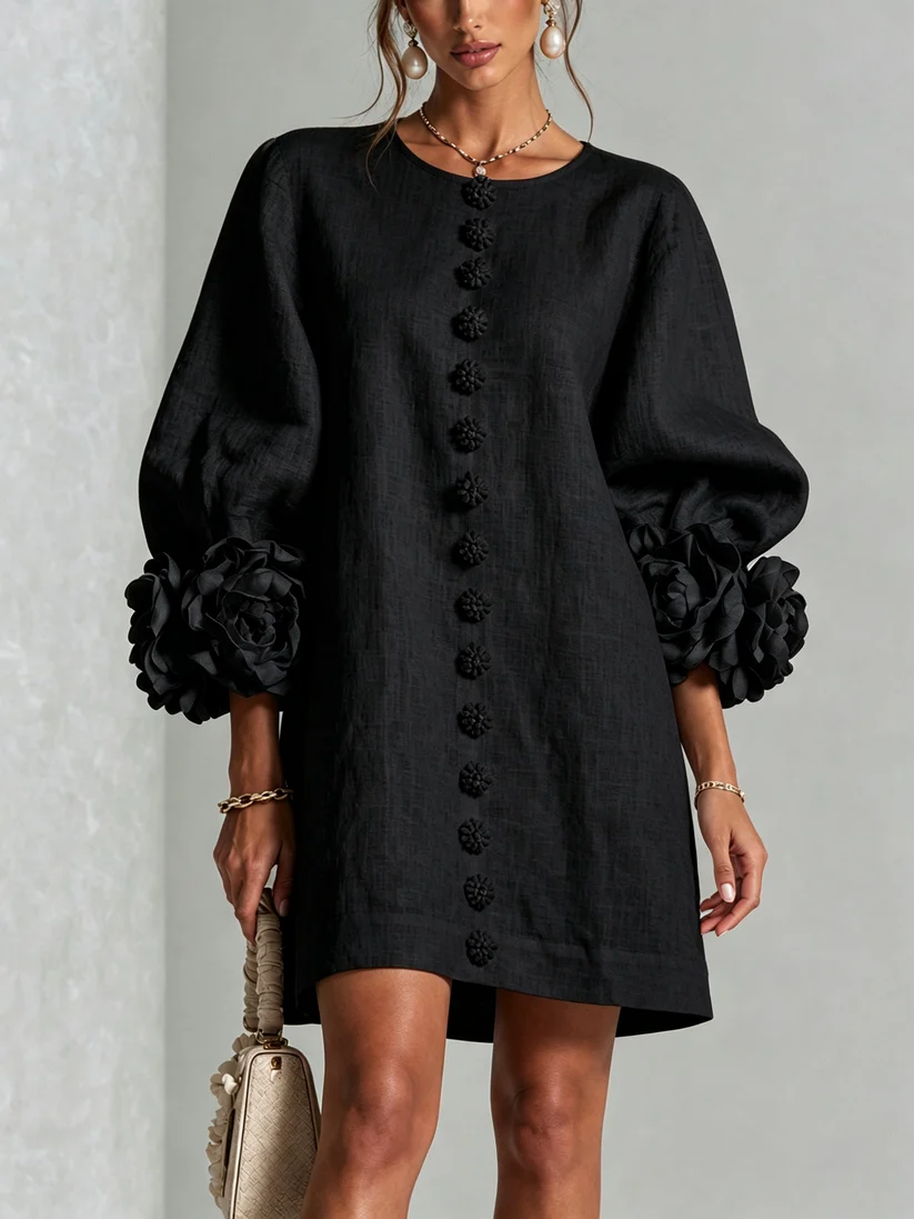 Lolita — Robe Courte à Boutons & Manchettes Fleuries 2