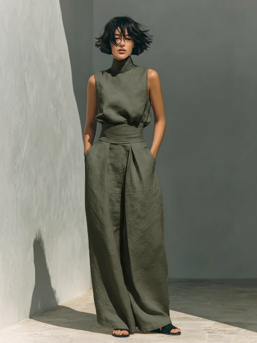 Cassia - Ensemble 2 Pièces Minimaliste Blouse Sans Manches & Pantalon Large 1 (Copy)